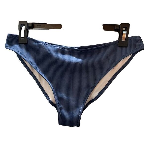 Cupshe Womens Bikini Bottom XL Blue Ribbed Low Cut Basic Beach Swim Surf Vacay - Picture 1 of 6